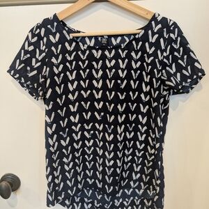 Navy and White Patterned Women's Top